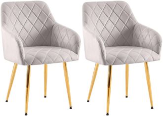 Clp Clp - Lote De 2 Sillas De Comedor Monett Terciopelo Gris Metal Oro