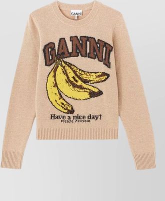 Ganni knit crew neck graphic print sweater