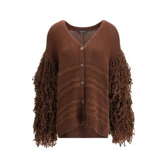 Fabiana Filippi Cardigans, female, Brown, Size: S Ruffled Fringes Cardigan