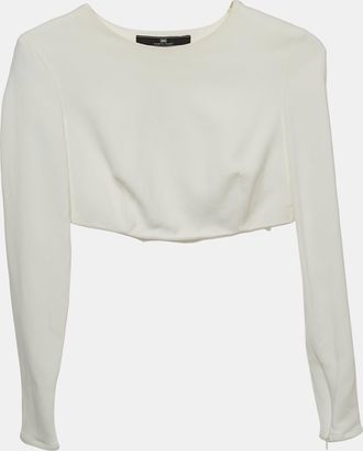 Elisabetta Franchi Off-White Crepe Long Sleeve Crop Top