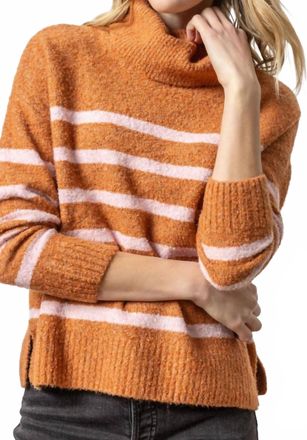 Lilla P Striped Turtleneck Sweater In Nutmeg Stripe