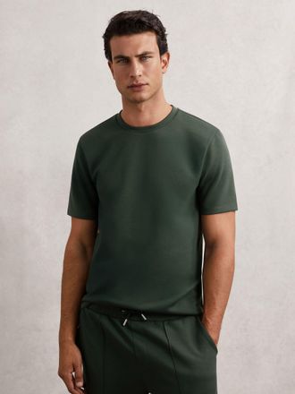 Reiss Dark Sage Green Premium Interlock Crew-neck T-shirt, Xxl