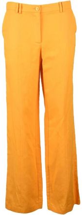 Patrizia Pepe Stijlvolle Linnenmix Broek - Dames - Wijde Broeken - Oranje - M - Linnen - Broeken