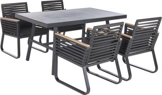 Beliani Conjunto De Jard&iacute;n 4 Plazas De Metal Negro Madera Clara 4 Sillas Mesa Canetto