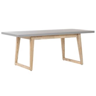 Beliani Beliani - Mesa De Jard&iacute;n Tablero De Cemento Reforzado Gris Patas De Madera Acacia 180 X 90 Cm 6 Plazas