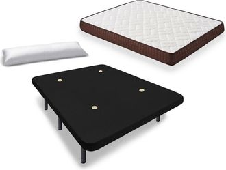 HOGAR 24 Cama Completa - Colch&oacute;n Viscobrown Doble Capa Viscosoft, Altura 15 Cm + Base Tapizada Negra Con Patas De 32 Cm + Almohada De Fibra, 150x190 Cm