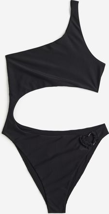 H&M One-Shoulder-Badeanzug mit Cut-out - Schwarz