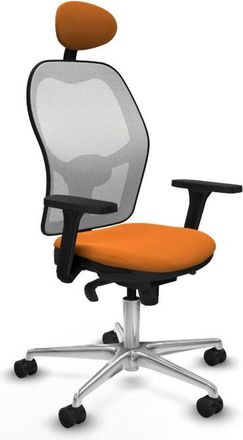 Piqueras y Crespo Piqueras Y Crespo - Jorquera Sincro Malla Blanca Similpiel Naranja Brazos 3d Base Aluminio Cabecero Fijo Ruedas 65mm Nailon