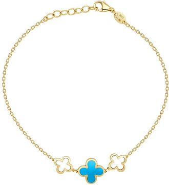 Italian Gold, Inc 14K Turquoise Station Chain Clover Bracelet
