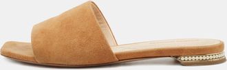 Nicholas Kirkwood Tan Suede Pearl Embellished Flat Slides