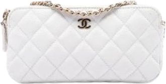 Chanel Pre-owned Quilted Caviar Crossbody Bag - Dames - Vintage Schoudertas - Wit - ONE Size - Leer - Vintage