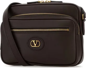 Valentino Garavani Mens Case Crossbody Bag Brown Calf Leather