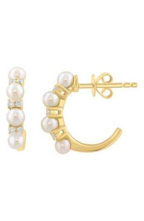 Effy Diamond & Freshwater Pearl Hoop Earrings in White at Nordstrom Rack