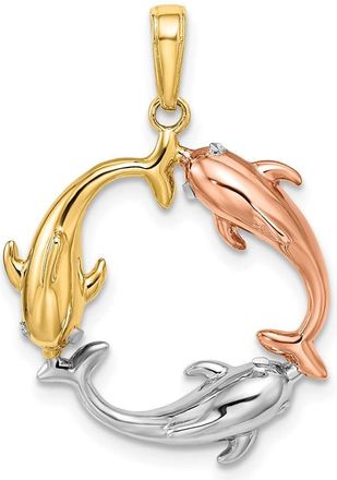 Diamond2Deal 14k Tri-color Gold Triple Dolphin Circle Pendant