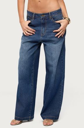 Edikted Nichol Low Rise Wide Leg Jeans in Medium-Blue-Washed at Nordstrom, Size X-Small