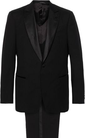 Giorgio Armani Black Satin Peak Lapel Wool Suit