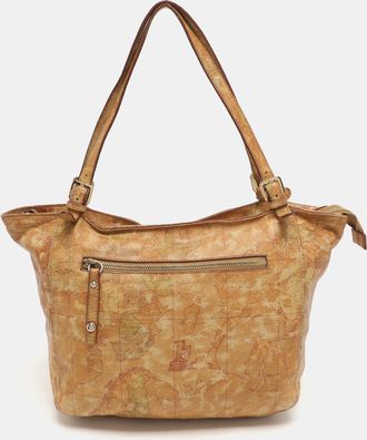 Alviero Martini 1A Classe Tan Geo Classic Print Coated Canvas Tote