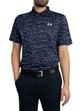 Under Armour Mens Golf Matchplay Printed Polo Shirt, Midnight Navy/Tech Blue, L