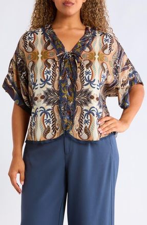 Wit & Wisdom Roll Cuff Drop Shoulder Top in Stormy Blue/ecru Multi at Nordstrom, Size 3X