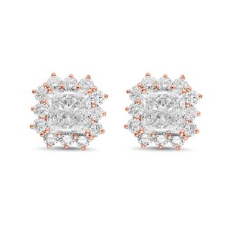 Diana M. Jewels 14kt rose gold 3cts lab grown Radiant Cut Diamond Halo Earrings
