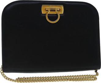 Ferragamo Gancini Black Leather Shoulder Bag (Pre-Owned)