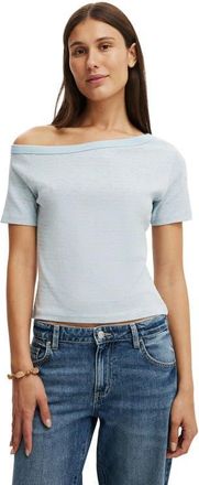 Cotton On Womens Arlie Asymmetric Short Sleeve in Madi Stripe Grey Marle at Nordstrom, Size Small
