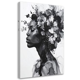 Feeby Impresi&oacute;n De Imagen Perfil Femenino En Blanco Y Negro Con Flores En El Pelo 80x120