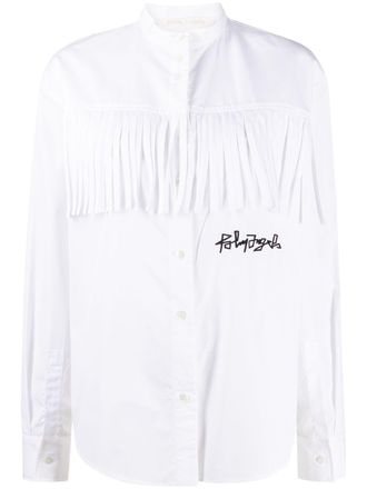 Palm Angels logo embroidered fringed shirt - White