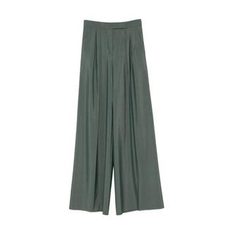 Max Mara Wide Trousers, female, Green, Size: 2XS Wide-fit wool and silk trousers