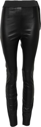 Dolce & Gabbana Black Leather Elastic Waist Womens Pants