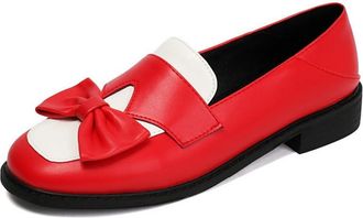 Generic Womens Fashion Colorblock Platform Loafers Comfort Round Toe Slip On Business Work Office Casual Shoes (5.5,Red)