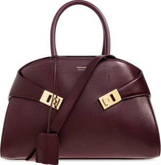Ferragamo Hug Medium Handtas - Dames - Handtassen - Paars - ONE Size - Leer - Tassen