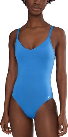 Nike Swim Effortless Essential Swimsuits Womens Blue V-Neck One Piece GBO3680