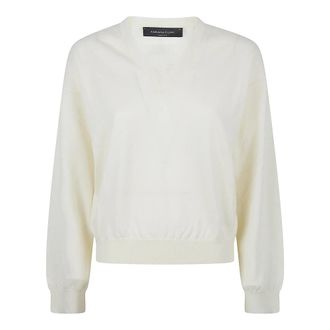 Fabiana Filippi Wollen trui met V-hals - Dames - Ronde hals truien - Wit - XS - Wol - Truien & Vesten