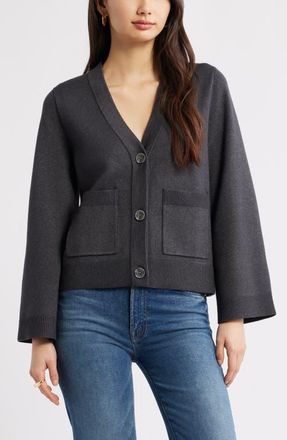 Open Edit Wide Sleeve Cardigan in Grey Dark Charcoal Heather at Nordstrom, Size Xx-Small
