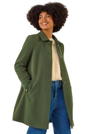 Roman Womens Buttoned Swing Coat - Khaki - Size 18 UK
