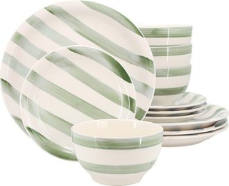 Gibson Home Kenwood Shores 12 Piece Stoneware Dinnerware Set in Green at Nordstrom