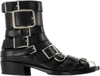 Alexander McQueen Zwarte/Zilveren Leren Laarzen - Dames - Enkellaarsjes - Zwart - 36 EU - Leer - Schoenen