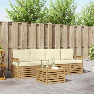 vidaXL Vidaxl Set Di Divani Da Esterno 5 Pz Bianco E Crema Poliestere