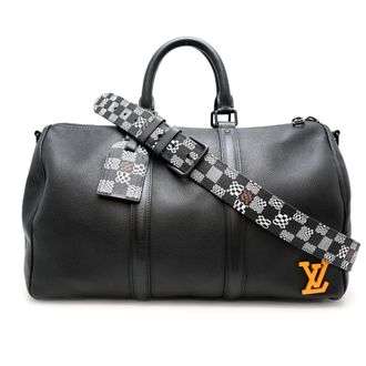 Louis Vuitton Black Noir Leather Damier Canvas Boston Bag (Pre-Owned)