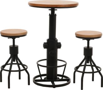 Hhg Hhg - Nunca Usado] Set Mesa De Bar + 2x Taburete De Bar 032, Taburete De Bar Mesa Alta Altura Regulable Reposapi&eacute;s Giratorio Madera Industrial, Natura