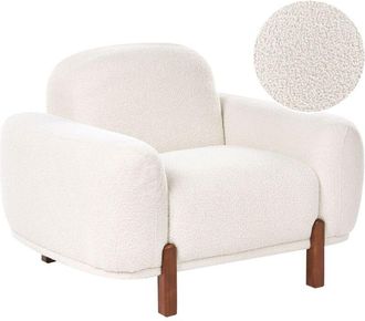 Beliani Armchaie White Boucle Upholstery Soft Modern Organic Low Curvilinear ODNES