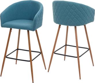 Hhg [nunca Usado] Lote De 2 Taburetes De Bar Hhg-201, Taburete De Bar Taburete De Barra Taburete De Cocina Con Respaldo, Aspecto Madera Metal, Tela/textil