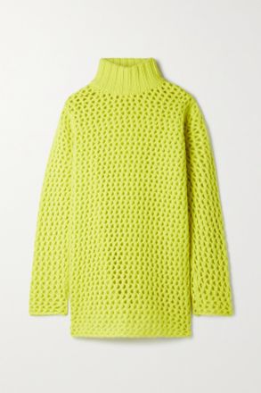 The Elder Statesman Pullover A Collo Alto In Cashmere Punto A Giorno - Giallo