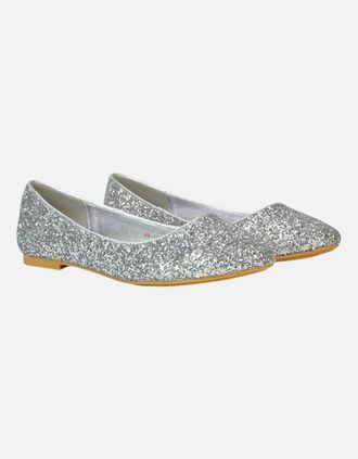 XY London Womens XY London Womens/Ladies Karissa Glitter Flat Ballerina Flats - Silver - Size: 6
