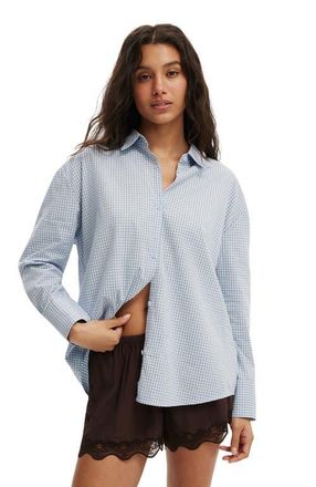 Cotton On Womens Sloane Oversized Shirt in Pale Blue Check at Nordstrom, Size 10