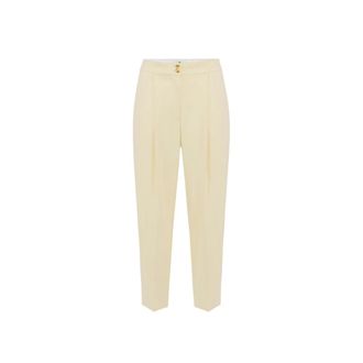 Elisabetta Franchi Cr&ecirc;pe trousers with contrasting topstitching - female - Elisabetta Franchi - Cropped Trousers - Yellow - L - Trousers