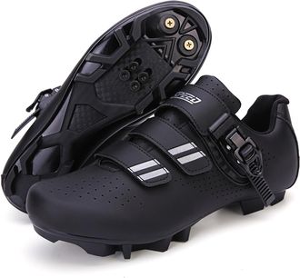 Generic Mens Wear-Resistant Cycling Sneakers for Indoor Outdoor - Unisex Breathable Anti-Slip Mountain Cycling Shoes (Black Silver,10.5)