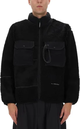 And Wander Black Mix Boa Polyester-Blend Plush Jacket