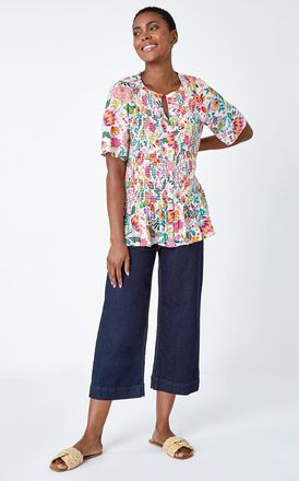 Roman Floral Shirred Crinkle Top